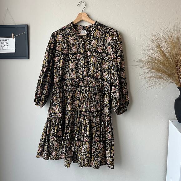 Mille Lola Floral Print Puff Sleeve Tiered Cottage Prairie Mini Dress Size Small - Picture 3 of 10